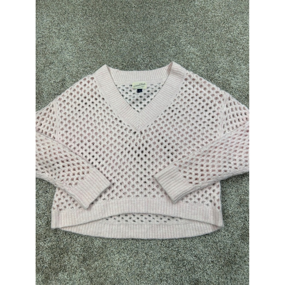 Universal Thread Womens Pink Open Knit V-Neck Crochet Sweater Medium #0891